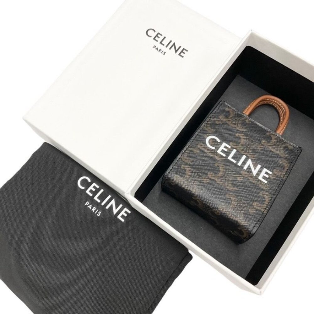Celine Charm Brown White Gold Triomphe Canvas Logo Micro Vertical Cabas - Picture 8 of 9